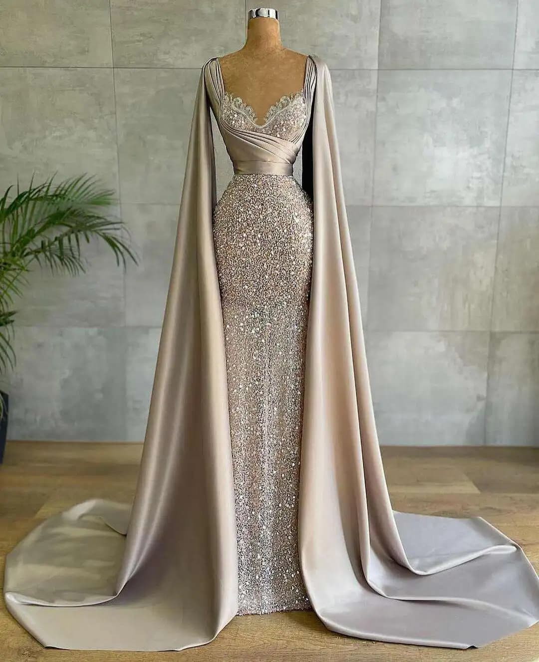 Abito da sera a sirena da cocktail scintillante per feste di ballo con paillettes con scollo a V Abiti da donna a maniche lunghe lunghi fino al pavimento personalizzati