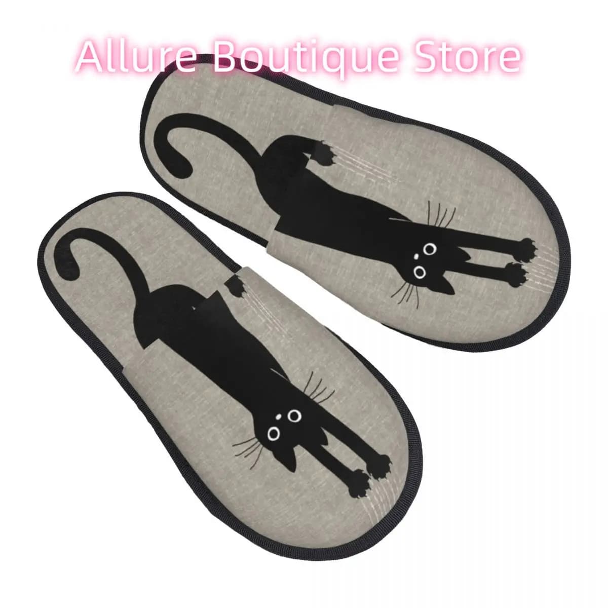 Personalized print by woman cat black holding on home slippers, comfortable and warm soft slippers in memory foam, outdoor shoes for interior