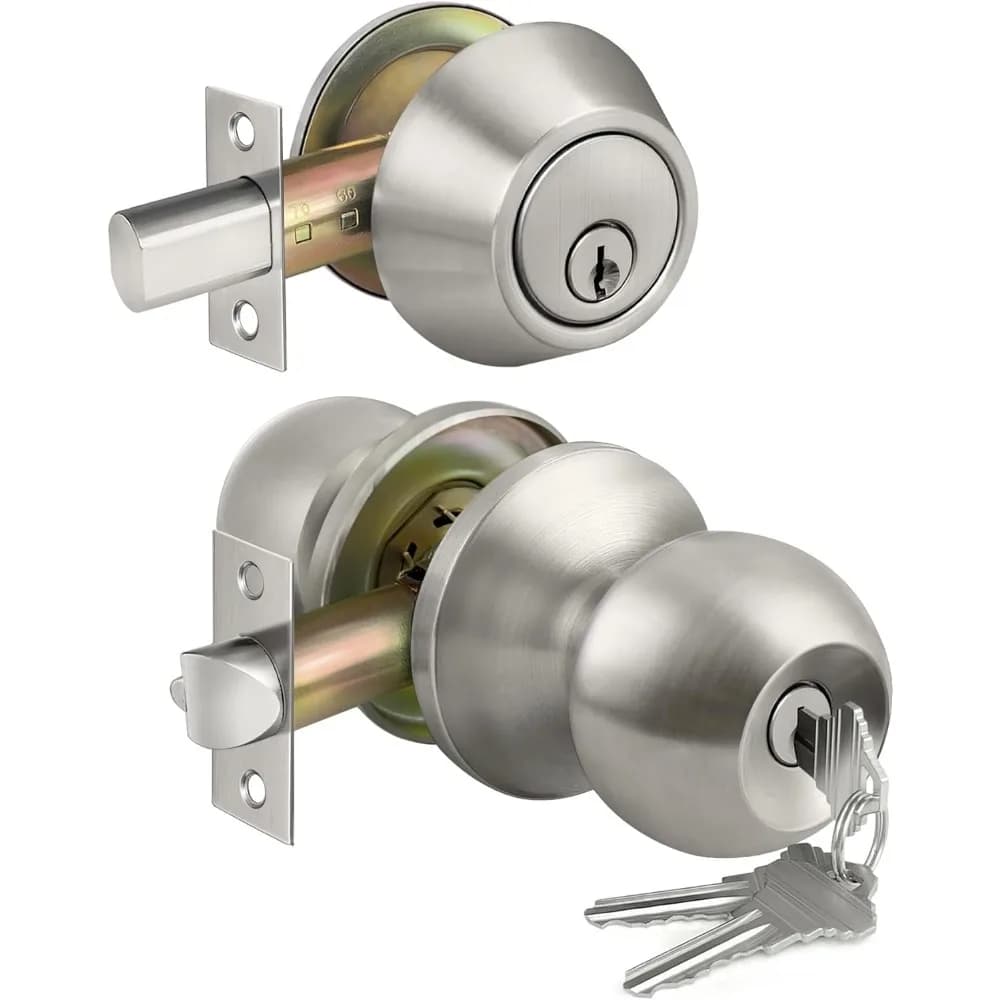 Set Maniglia e Serratura per Porta d'Ingresso con Chiave Unica, Finitura Nichel Satinato