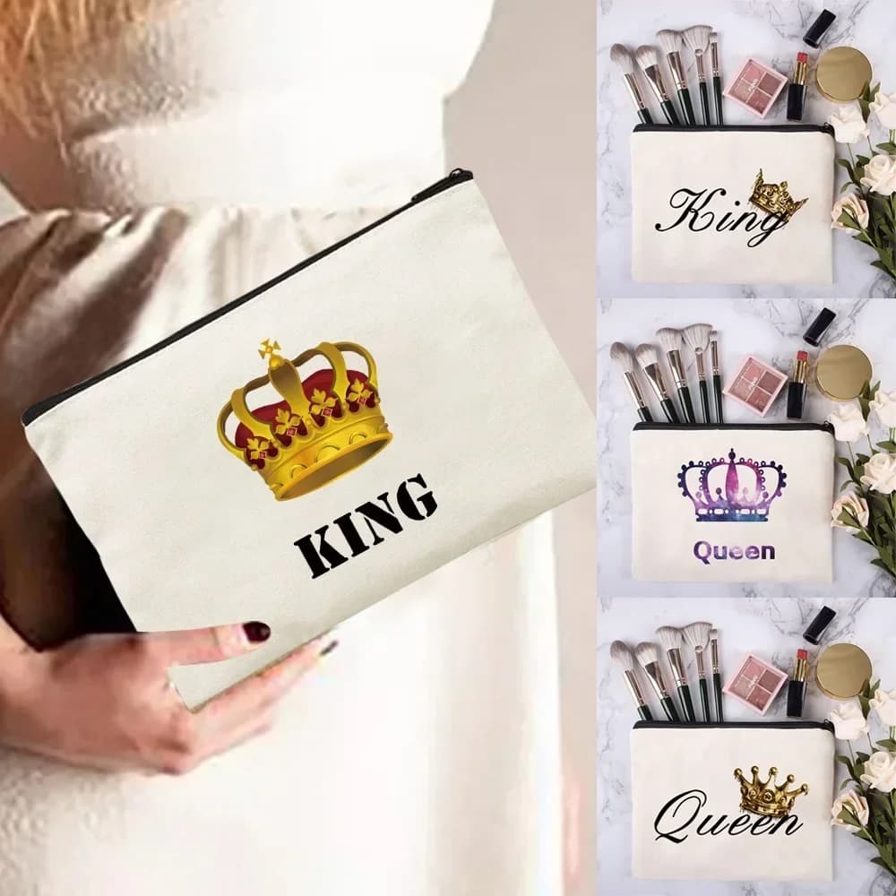 Borsa per cosmetici da donna Borsa per trucco in tela da donna Custodia con cerniera Borsa da viaggio per articoli da toeletta Borse per il lavaggio Serie di stampa corona 2025