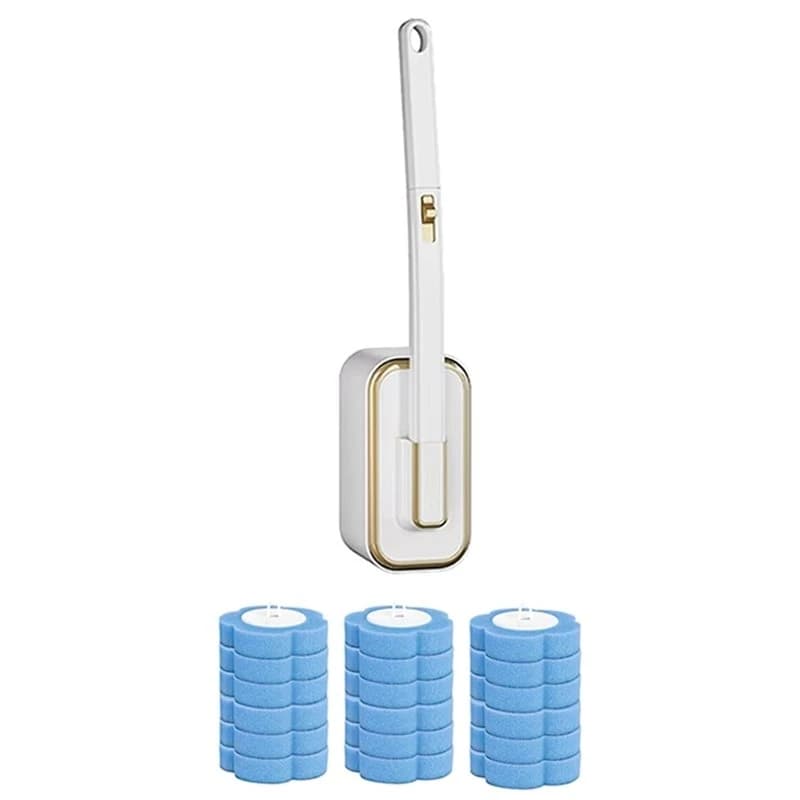 ABVC Wall-Mounted Toilet Brush Set,With Long-Handle, Built-In Cleaning Liquid Fluid And Replacement Heads