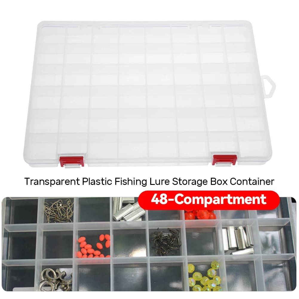 Plastic Box with 48 Parts, Transparent Container for Fishing Equipment, Jewelry, Earrings and Beads