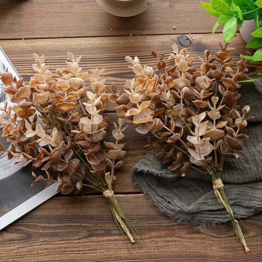 Artificial Eucalyptus Bouquet in Plastic, Realistic and UV Resistant, Green Plants Simulate, Bouquet of Non-Fading Fin Flowers