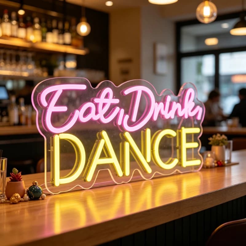 Insegna al Neon LED 'Eat Drink Dance', Luce Notturna 3D in Acrilico, Lampada da Parete USB per Bar e Pub, Decorazione Estetica per Casa e Scrivania, Regalo per Feste e Festival