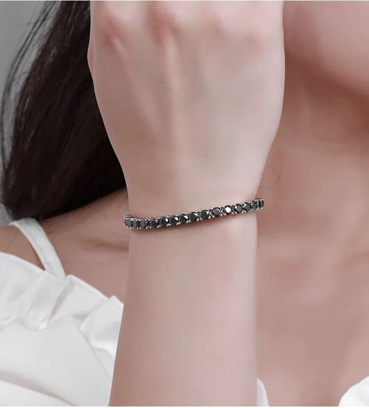 Luxurious and Exquisite Black Zircon Bracelet Single Row 18K Real Platinum PT950 Full Diamond Tennis Chain Hip-hop Trend