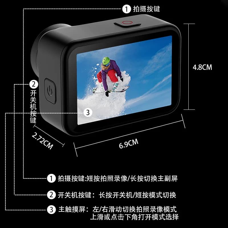 Nuovo V11 5K ad alta definizione doppio schermo a colori fotocamera sportiva impermeabile per immersioni all'aperto equitazione casco anti-shake registrazione di guida