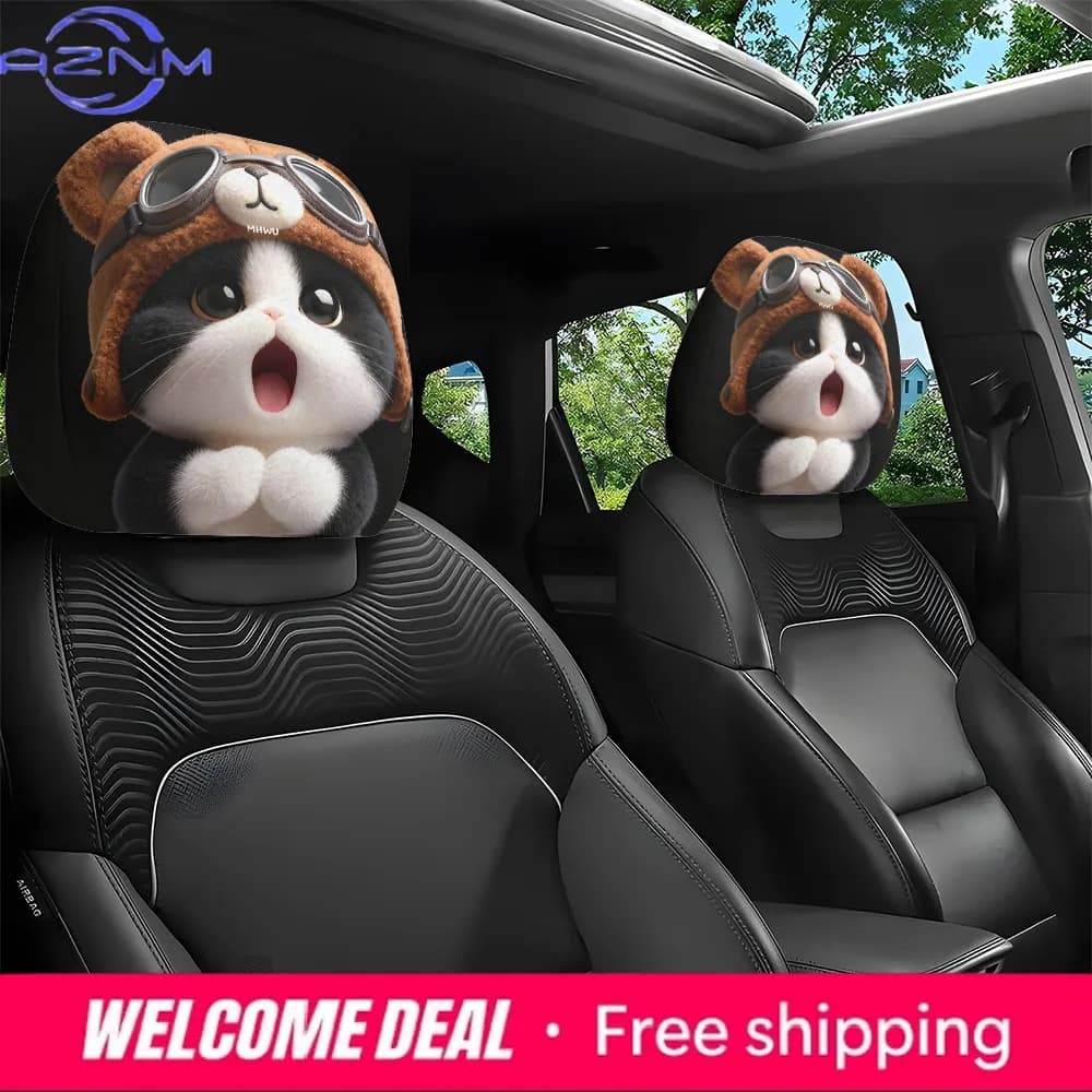 Copri poggiatesta per auto con stampa Pilot Panda, 2 pezzi / Decorazione auto carina / Adattamento universale / Perfetto per lunghi viaggi in auto
