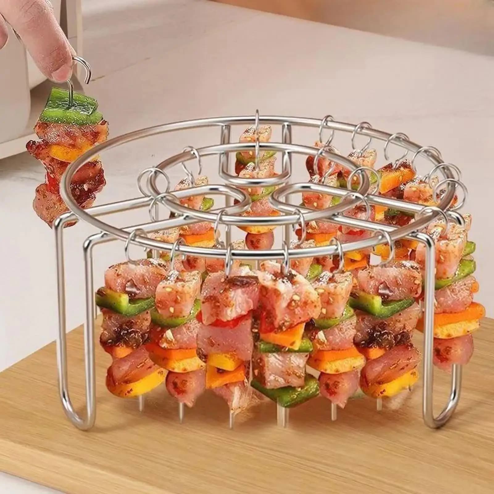 Supporto per spiedo per friggitrice ad aria con rack per forno Spiedino in acciaio inossidabile verticale riutilizzabile antiaderente resistente al calore Griglia per friggitrice ad aria verticale antiruggine