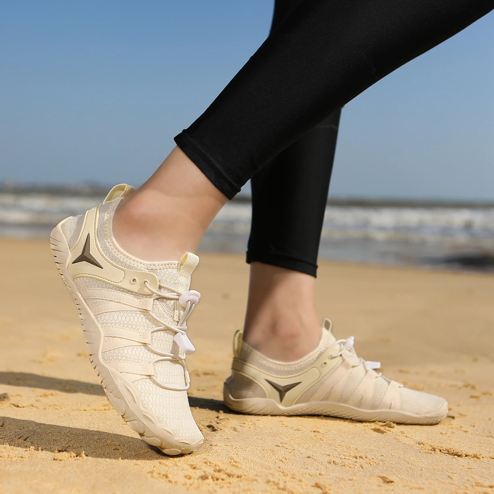 Beige Upstream Wading Shoes Unisex Anti-slip Quick Dry Aqua Sneakers for River Trekking Beach Swimming