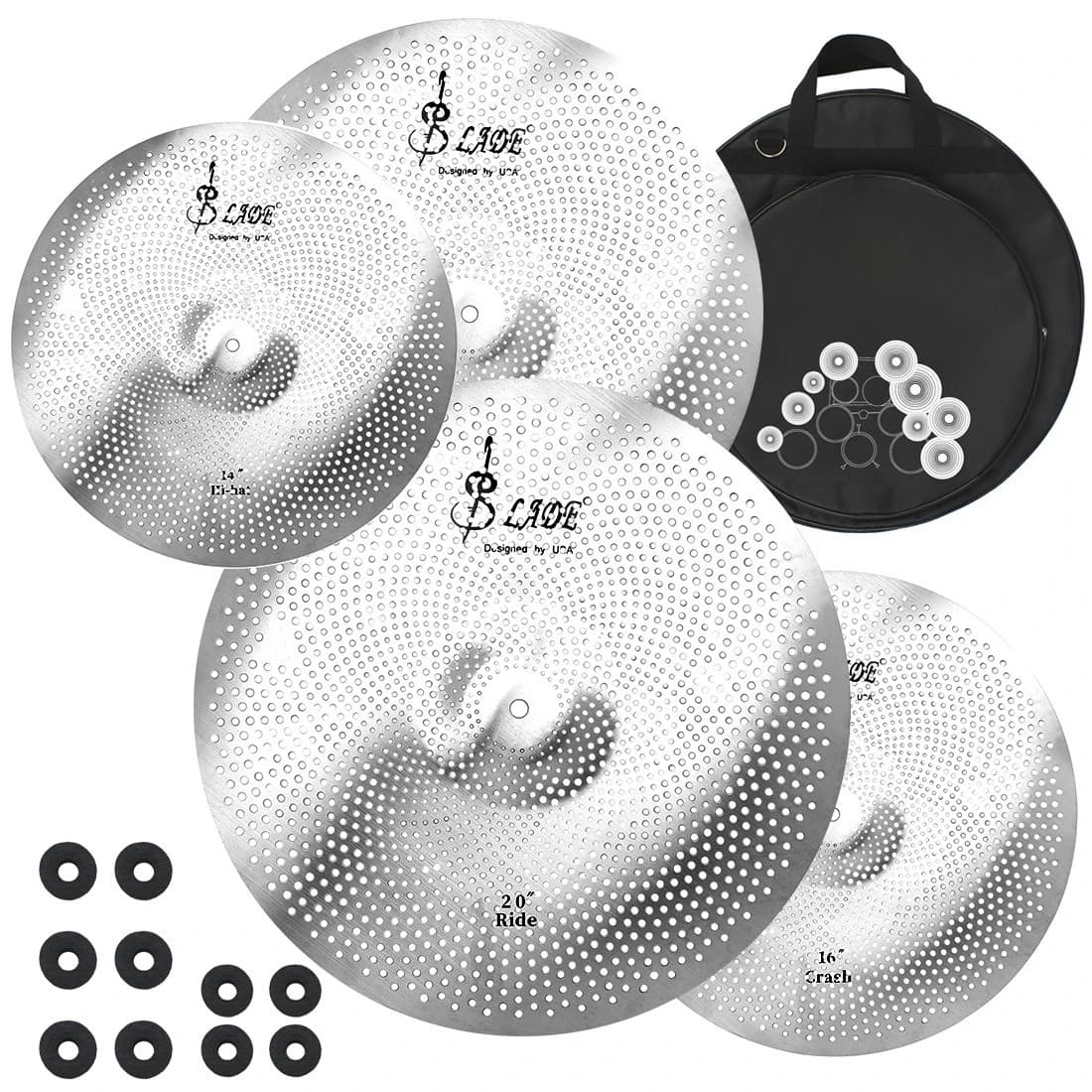 Cymbal Mute Pads, 5-Piece Set for Drum Kit, Hi-Hat and Cymbals, Alloy Mutes, Silent Practice Accessories, Drum Set Add-Ons