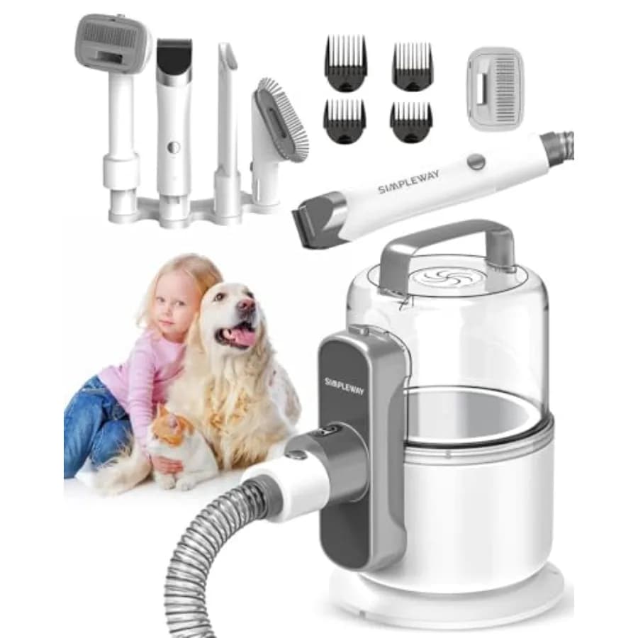 Kit Aspirapolvere Professionale per la Toelettatura dei Cani: Tosatrice per Peli con Forte Aspirazione - Strumento per la Rimozione del Pelo e Spazzola per la Pelliccia