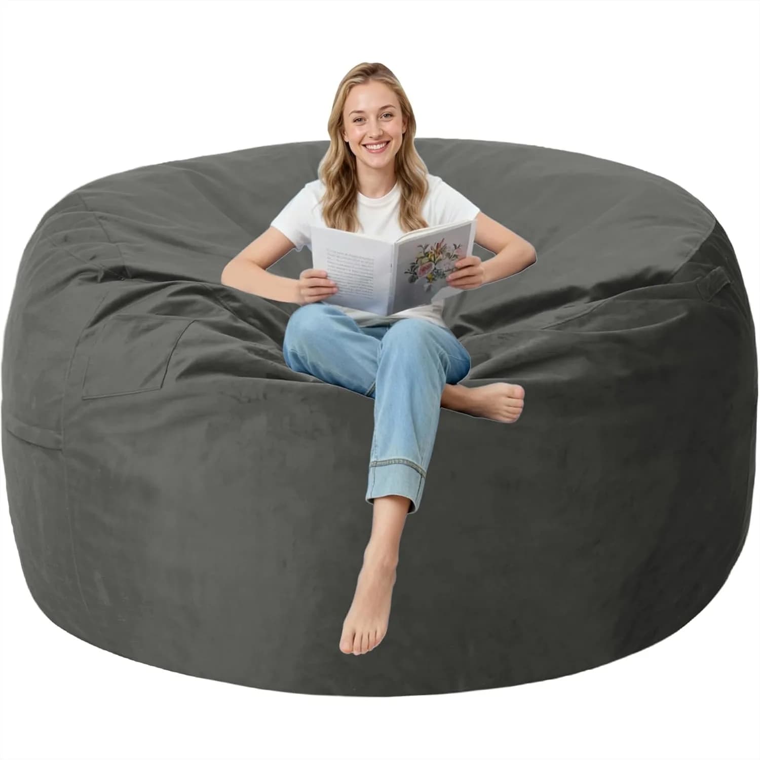 Poltrona Sacco da 120 cm con Rivestimento in Velluto Ultra Morbido, Imbottitura in Memory Foam, Grande Divano Pigro per Dormitorio, Soggiorno, Camera da Letto, Grigio