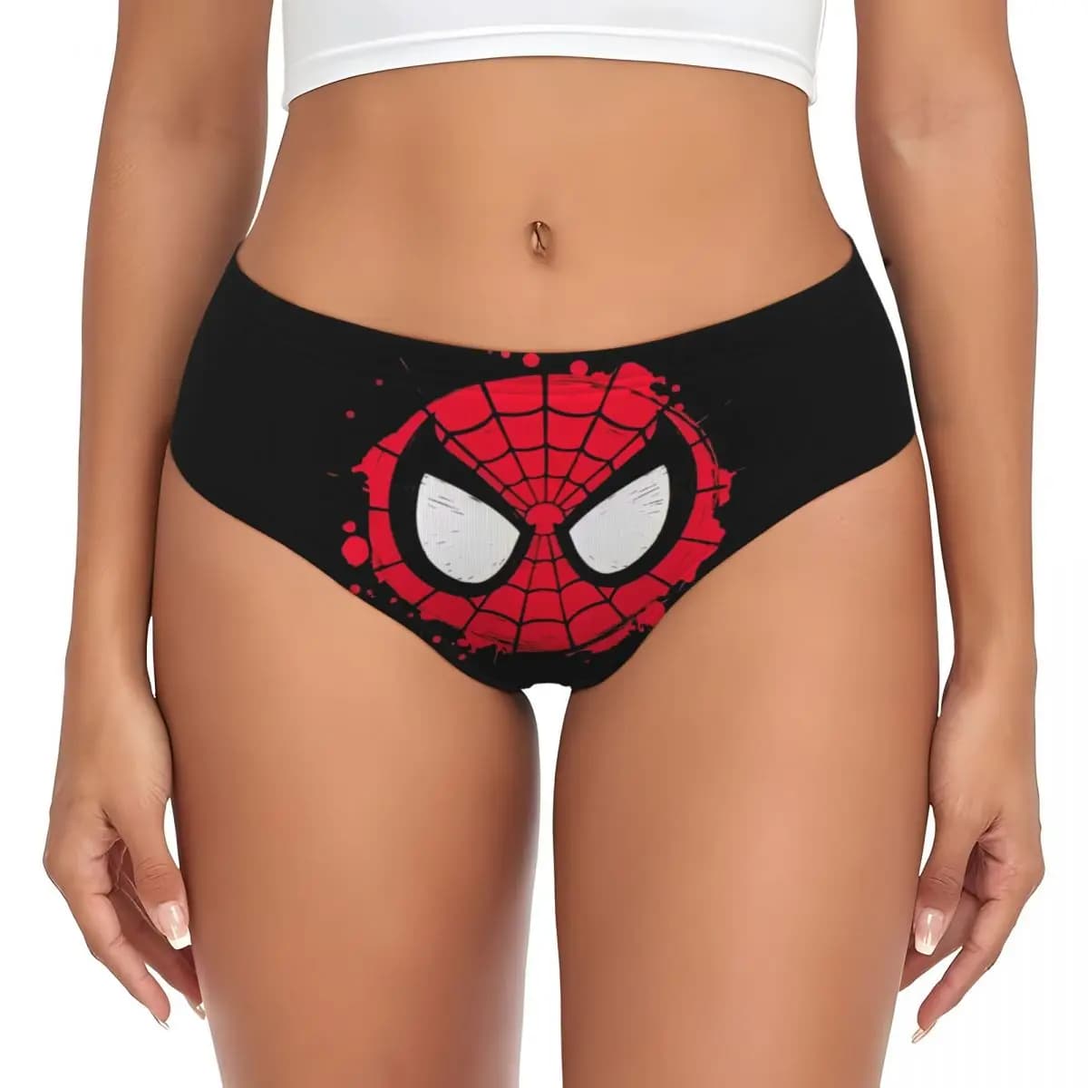 Personalized Women's Slips with Spider-Man Motive, Elasticized Breathable Mutande with Spider Network
