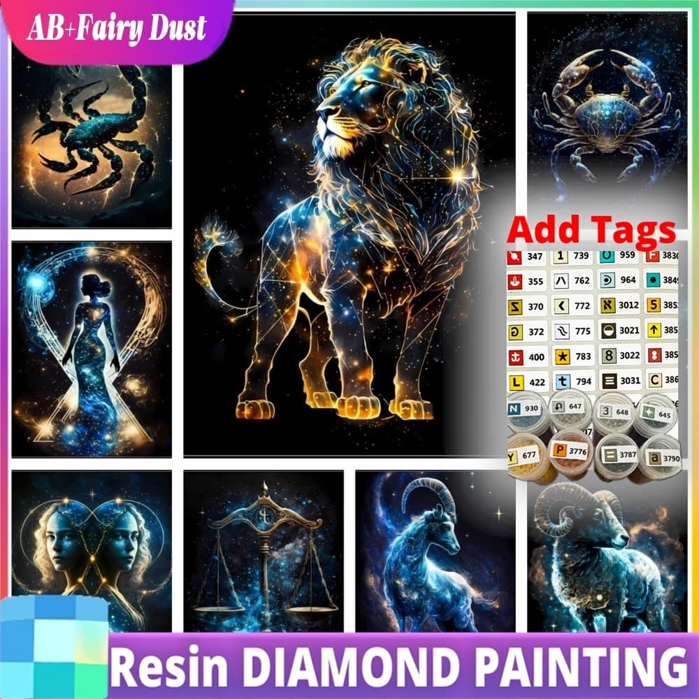 AB Fairy Dust Comes with DMC stickers Zodiac Star Sign Diamond Painting Cross Stitch Puzzle Mosaic Embroidery Home Decor 5D DIY