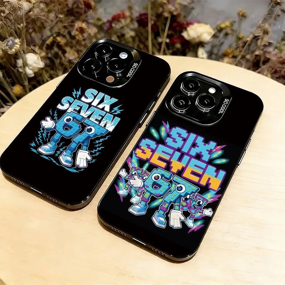 Custodia per telefono Six Seven 67 per iPhone 17, 16, 15, 14, 13, 12, 11 Plus, Pro Max, XS, Cover colorata argento