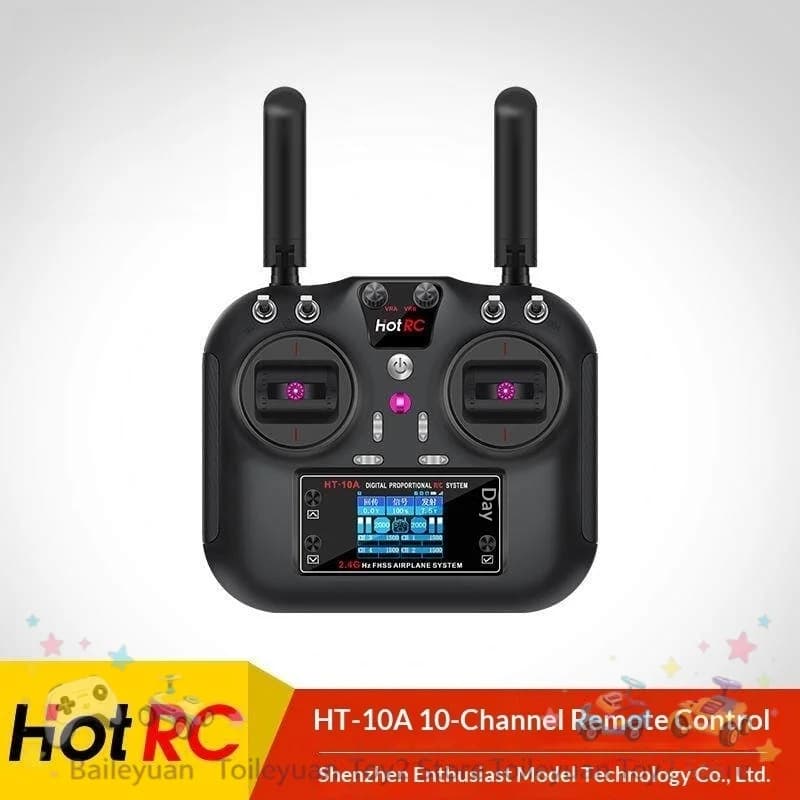 HotRC Rc Transmitter HT10A 10 Channel 24G Updated Multi Function Digital Proportional Remote Controller For Rc Airplane Drone