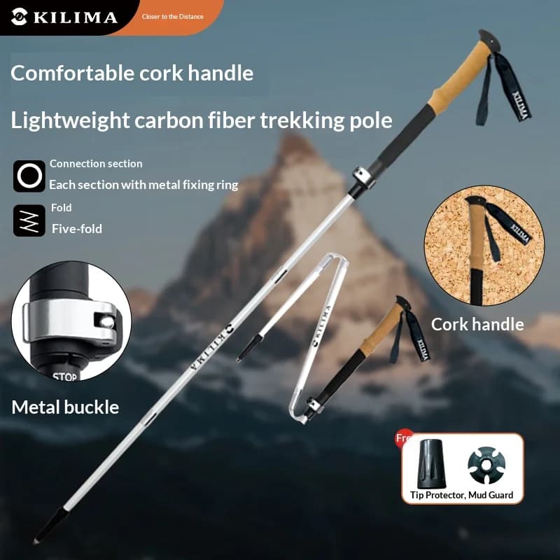 KILIMA Carbon Fiber Trekking Sticks with Cork Grips, Foldable Lightweight Hiking and Climbing Wallets