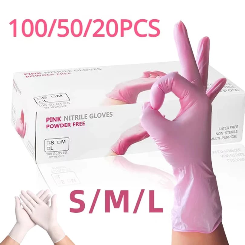 100/50/20PCS Guanti in nitrile monouso rosa chiaro bianco Guanti impermeabili antistatici durevoli rosa chiaro Utensili da cucina da cucina