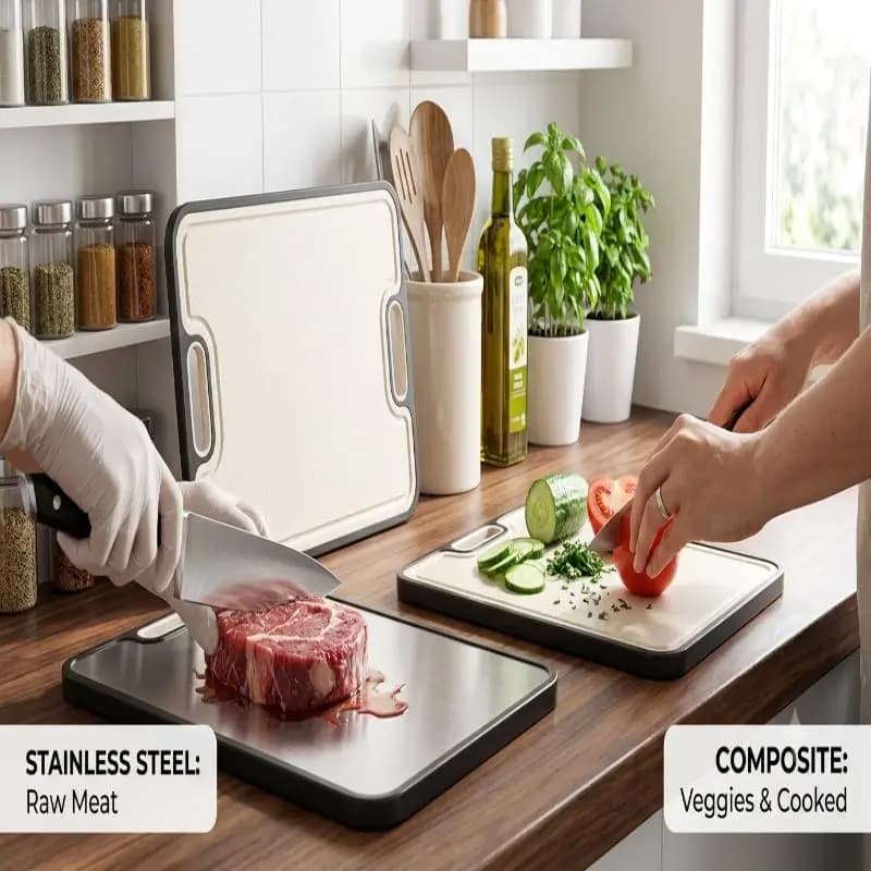 Double Sided Cutting Board With Stainless Steel Wheat Straw Thickened For Home Kitchen Chopping Meat Vegetables