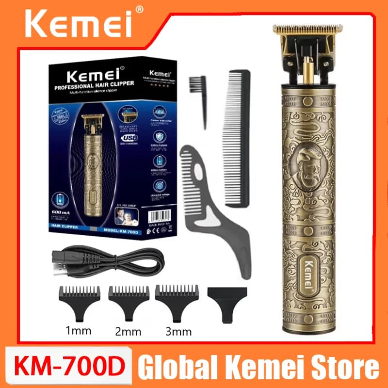 Kemei KM-700D Tagliacapelli Professionale per Barbieri, Trimmer per Capelli da Uomo, Macchina Elettrica Senza Fili per Taglio di Precisione Stile Retrò Buddha