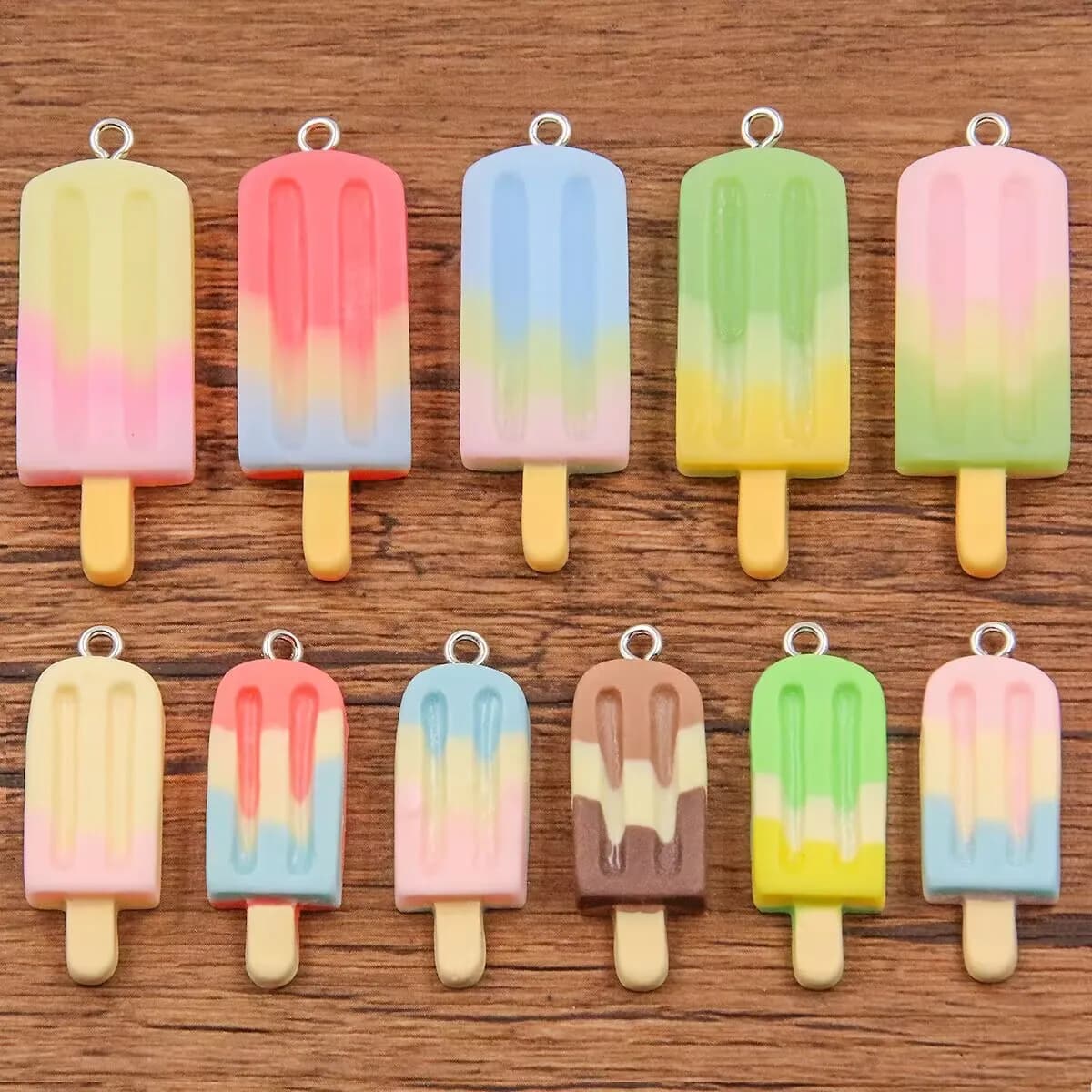 6Pcs Gradient Ice Pop Resin Charms Mini Popsicle Pendants DIY Accessories For Necklace Bracelet Bag Hanging Jewelry Crafts