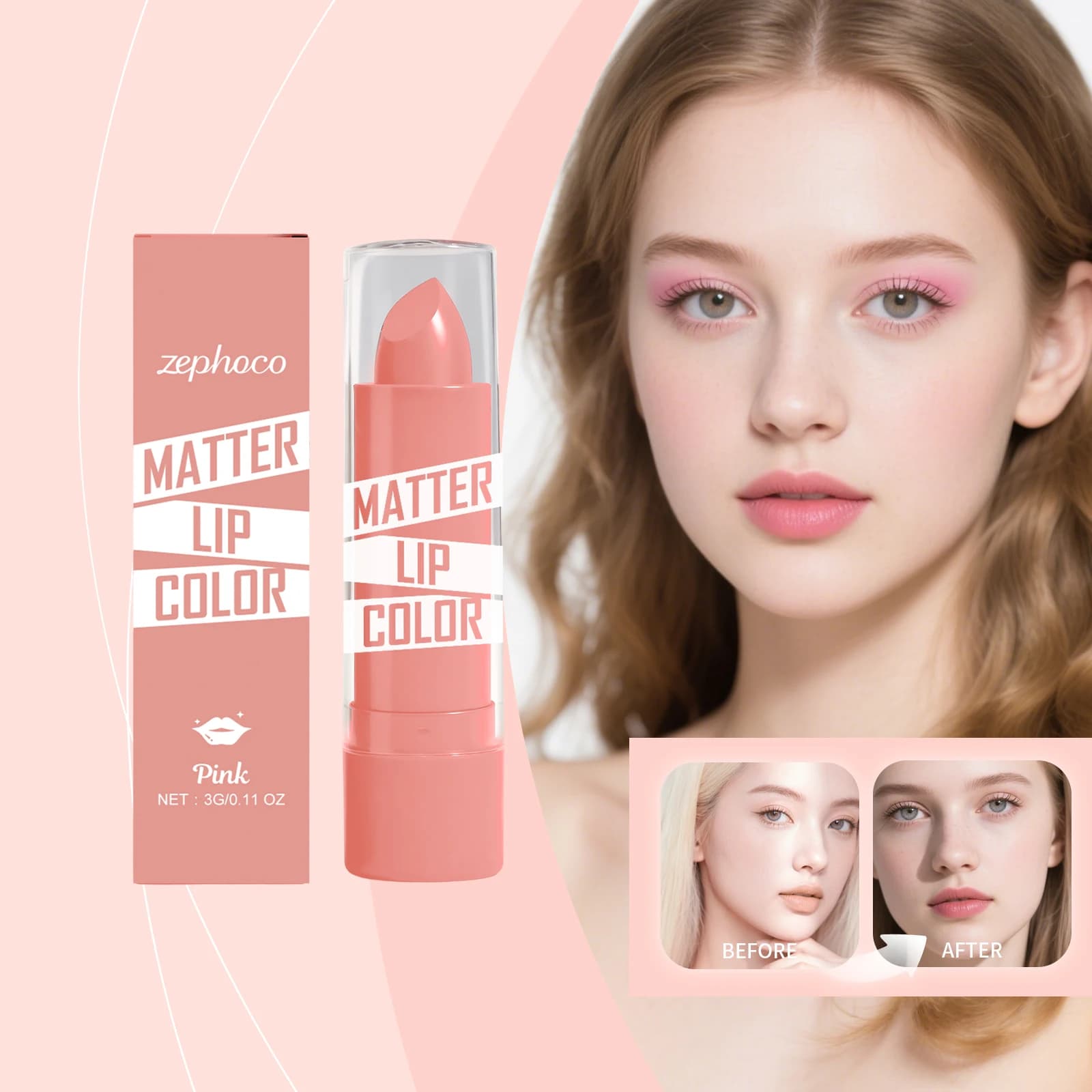 Rossetto Idratante Rosa Effetto Velluto Opaco Non Appiccicoso, Effetto Volumizzante, Balsamo Labbra Altamente Pigmentato, Leviga le Labbra Screpolate