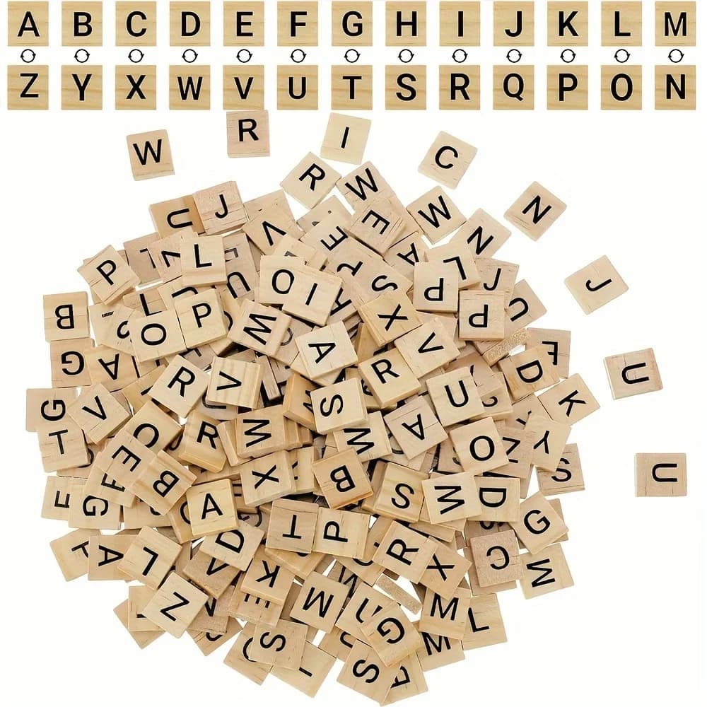 100PCS Wooden Letter English letters, wooden blocks, printed wood chips Tiles for Crafts, DIY Decoration, Spelling Coaster
