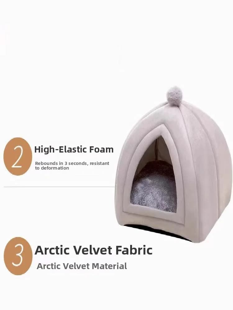 Thickened Warmth Mongolian Tent Pet Nest Semi-Closed Dog Bed Washable All-Season Small Dog Bed House Indoor Use