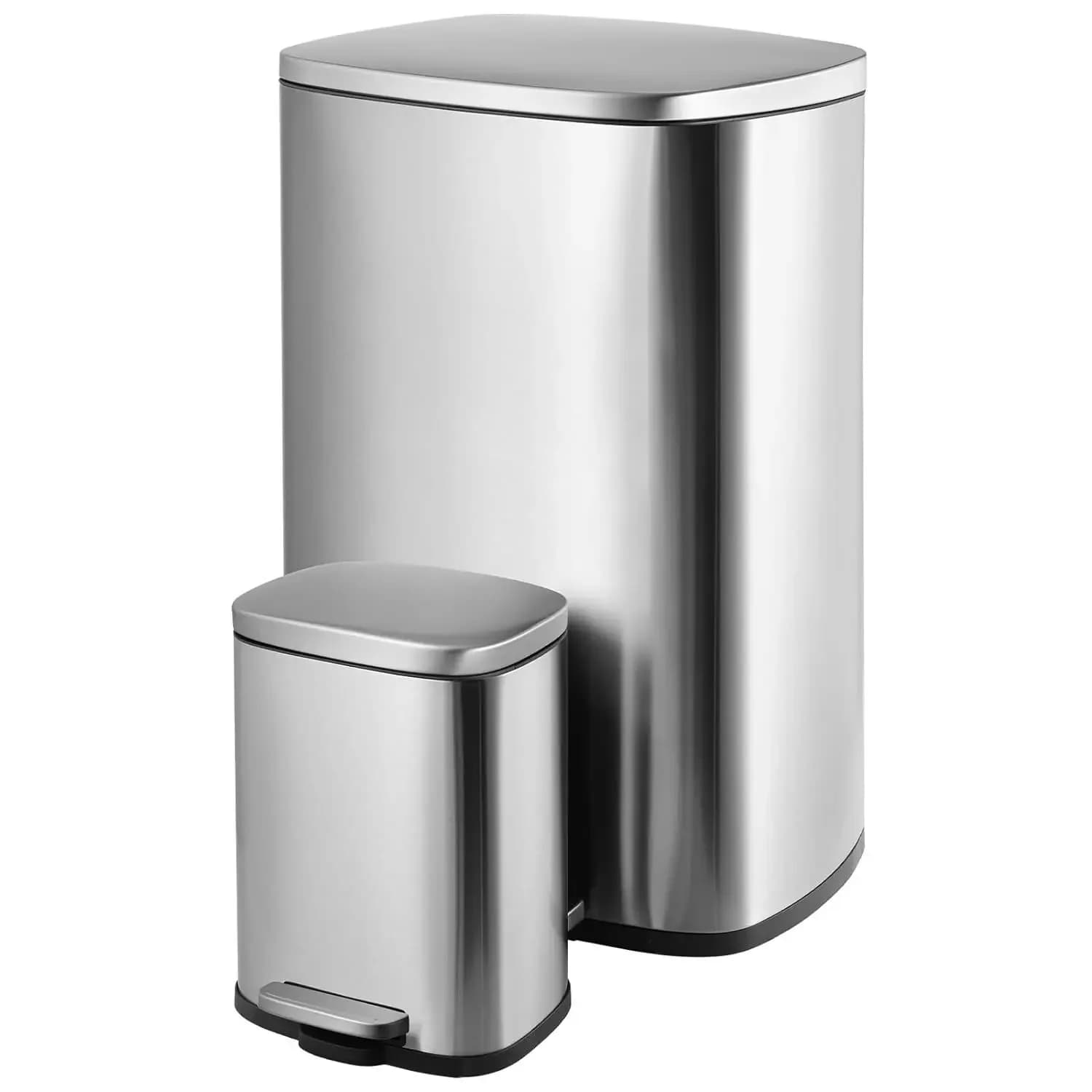 Kitchen trash bin 50L+5L garbage can with soft closure, deburring resistant with brushed stainless steel pedal, satin nickel