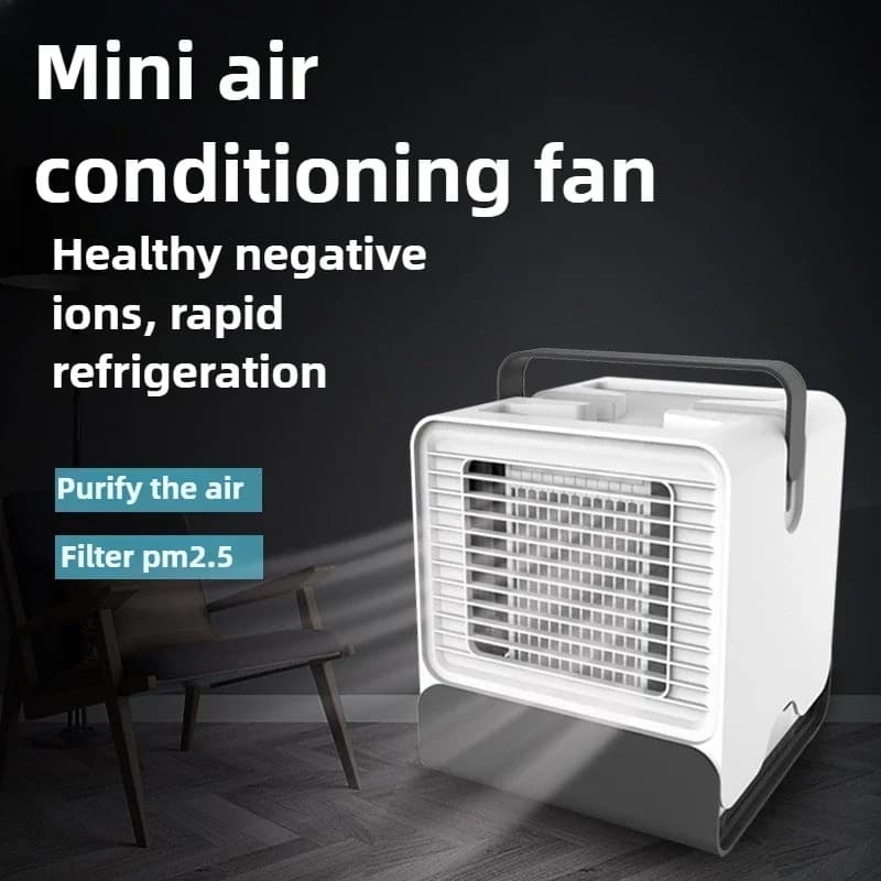 Ventilatore Condizionatore d'Aria Domestico con Umidificazione, Luce Notturna da Tavolo, Ionizzatore e Funzione di Raffreddamento