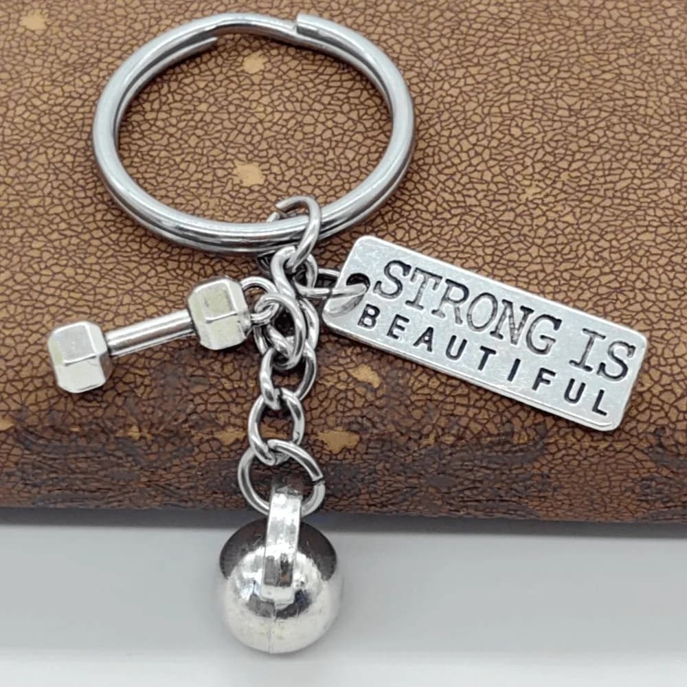 1Pc Workout Gym portachiavi, Strong Is Beautiful portachiavi, bilanciere Dumbbell Weightlifter Kettlebell esercizio ciondolo Charm portachiavi