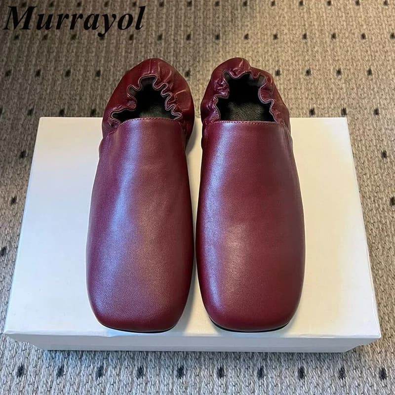 Lazy Loafers Square Toe Deep Mouth Flat Shoes Women Soft Genuine Leather Four Seasons Office Commuting Shoes Zapatos De Mujer