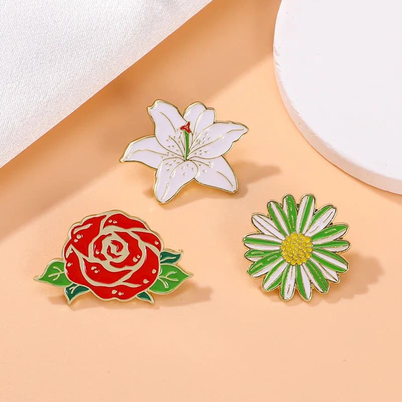 3 pz simpatico cartone animato fiore smalto spilla pianta creativa rosa giglio margherita spilla distintivo zaino abbigliamento cappello accessori
