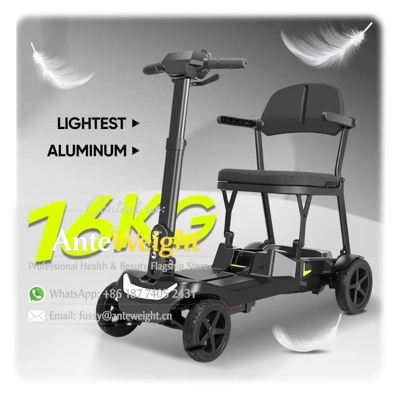 Scooter Elettrico Super Leggero 16KG in Lega di Alluminio, Pieghevole e Portatile a 4 Ruote per Anziani, Uso Esterno