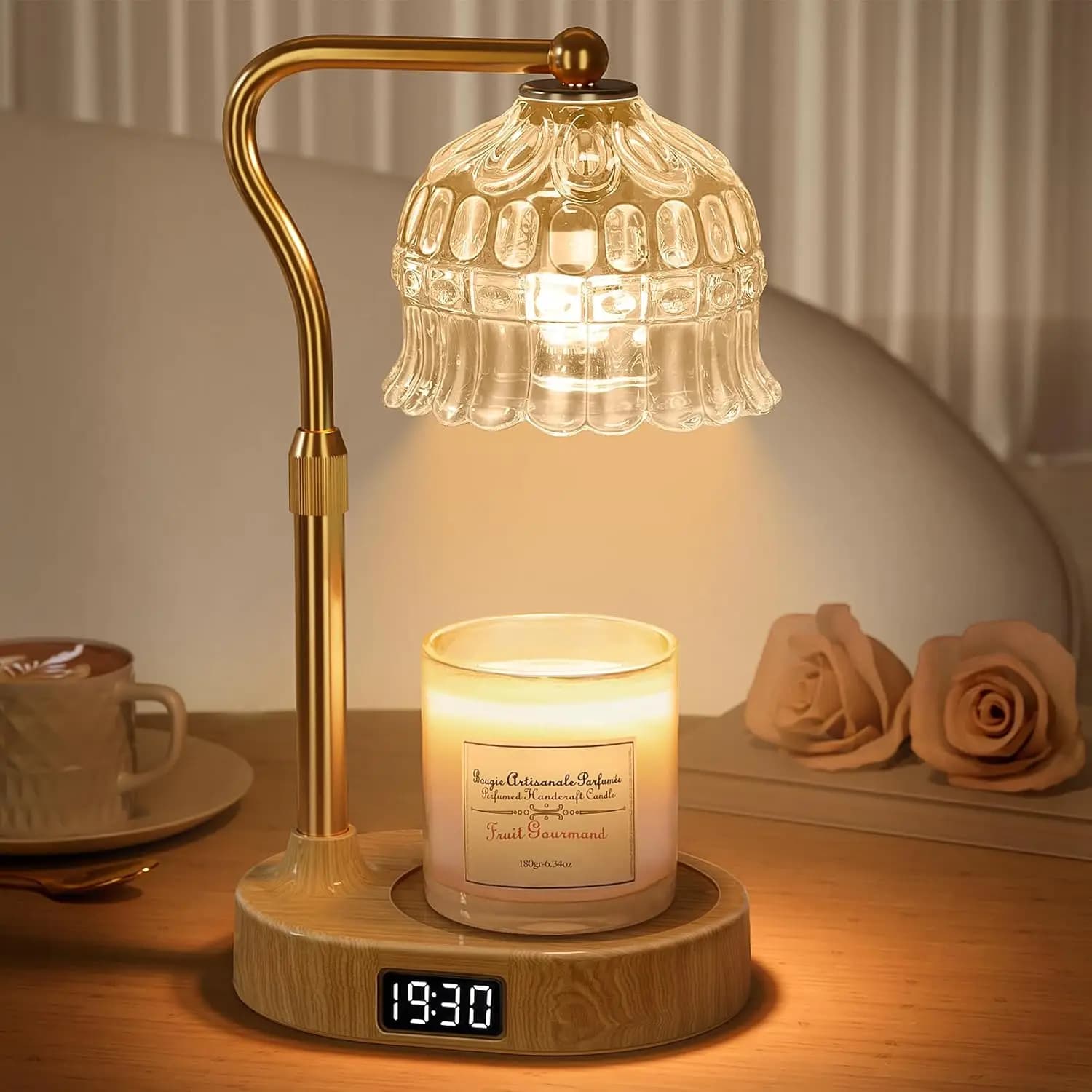 Lampada Scaldacera con Timer, Altezza Regolabile e Dimmerabile, Controllo Base, Lampadina GU10, Scioglitore di Cera Senza Fiamma per Barattoli Grandi, Regalo per Arredamento Casa