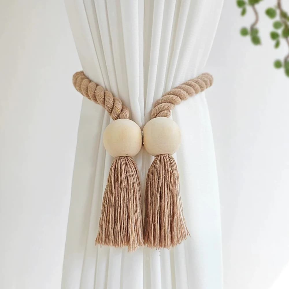 1 curtain strap with simple fringes and beads, without punching, magnetic adjustable home curtain accessories