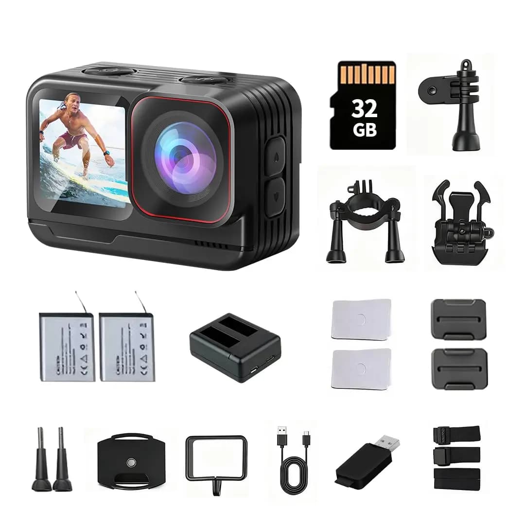 Videocamera d'Azione 5K Portatile Mini Tascabile, Registratore Vlog Anti-Shake per Bicicletta, Escursionismo, Viaggi, Fotocamera Sportiva con Schermo Touch
