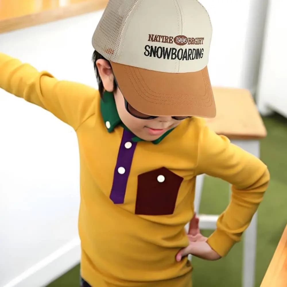 Cappellino da Baseball in Rete con Ricamo a Lettere, Protezione Solare Traspirante, Cappello Parasole per Bambini, Visiera a Becco d'Anatra