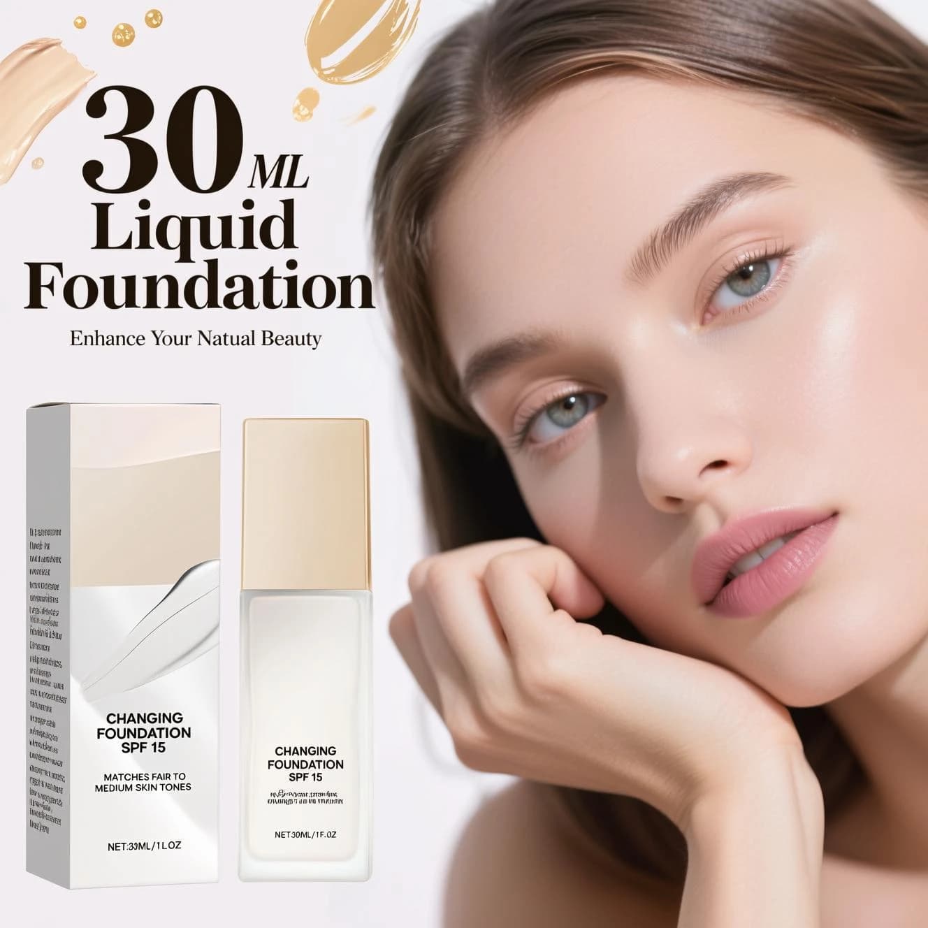 Fondotinta cambiante da 30 ml SPF 15 - Trucco liquido idratante leggero, copre le imperfezioni e il rossore per una pelle chiara a media
