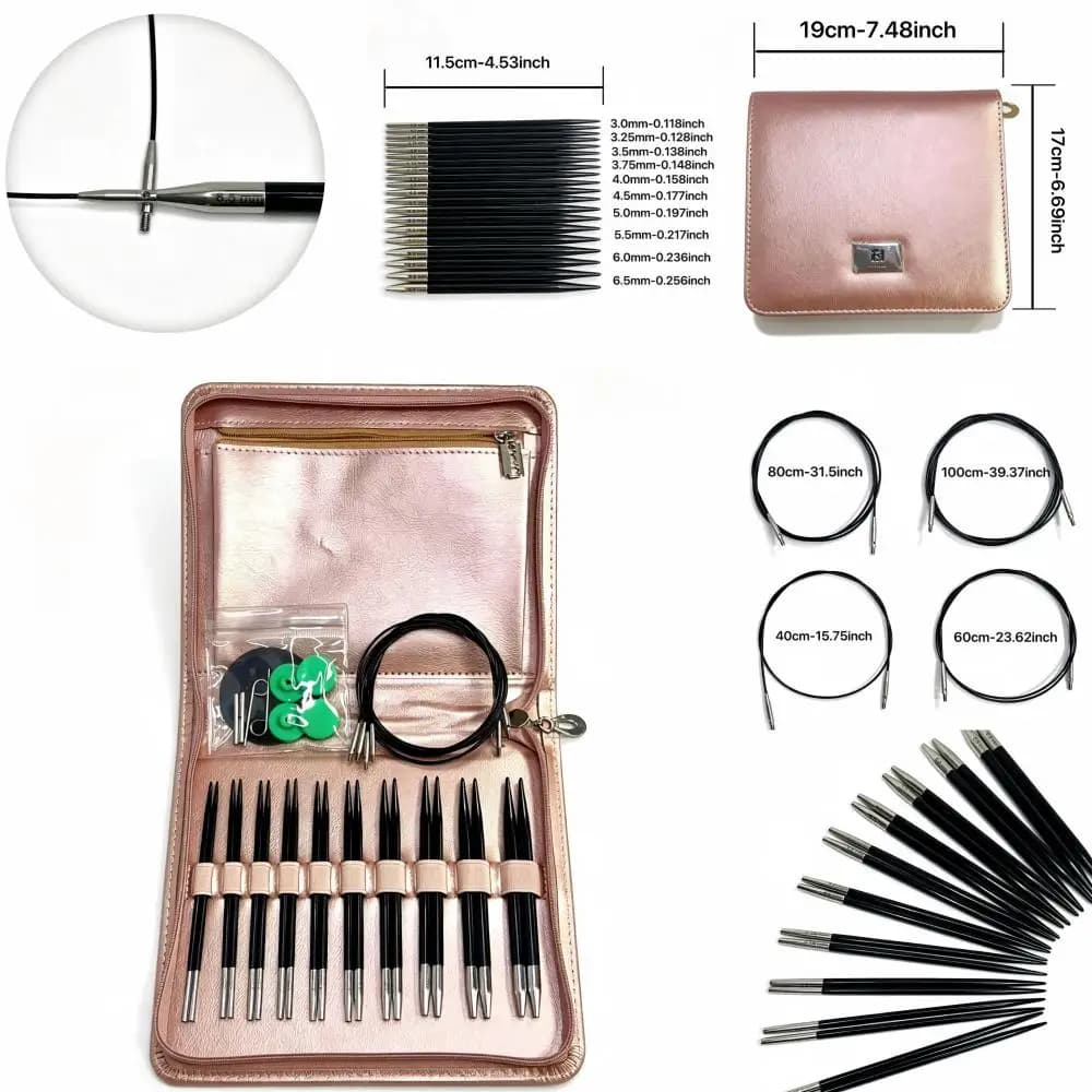 1 Set Interchangeable Circular Knitting Needles Black Birch Wood 11.5cm Tip 3.0 To 6.5mm 10 Pairs Hand Knitting Diy Sweater