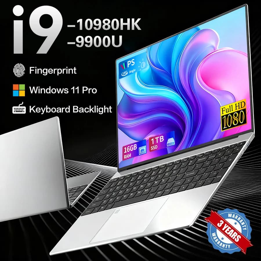 2026 Intel Core I9 10980HK 9900U Notebook Windows 11 Pro 15.6" Laptop 16GB RAM 1TB SSD Fingerprint UnIock Office Gaming Laptops