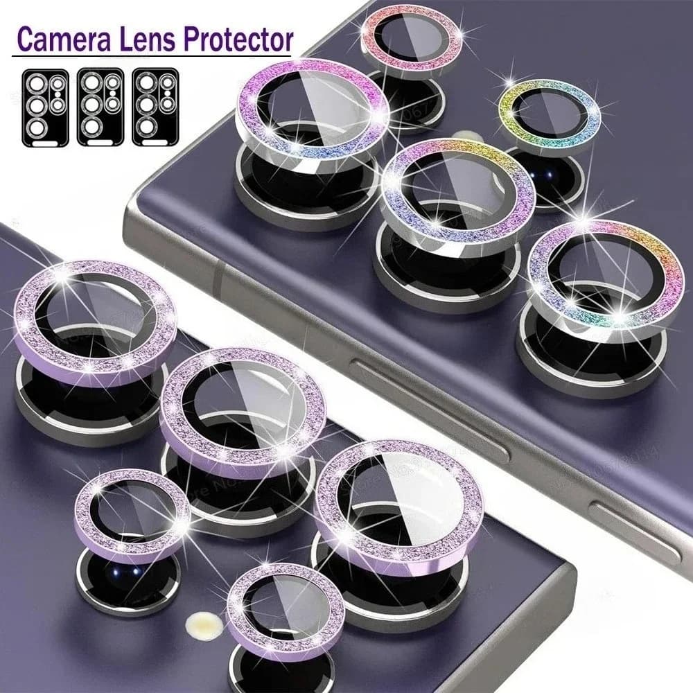 For Samsung Galaxy S26 Ultra Plus HD Glitter Diamond Metal Ring Glass Lens Protector For S25 S24 Ultra S24 FE Plus Lens 9H Film