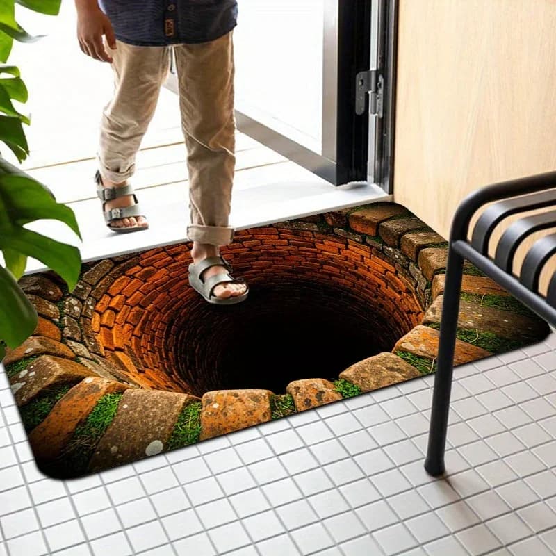 Tappetino 3D con Illusione Ottica, Antiscivolo e Lavabile, per Ingresso e Arredamento Casa, Motivo Mattoni Blu