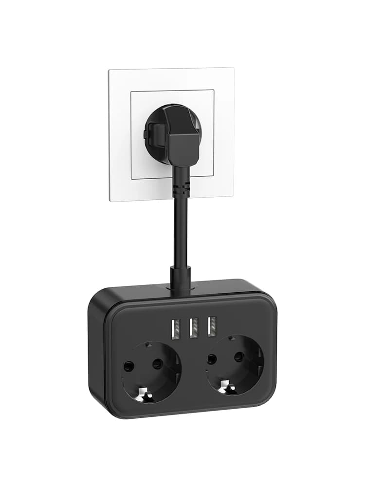 Ciabatta con USB, ciabatta a 2 scomparti con 3 porte USB, adattatore presa 5 In 1, presa a muro con cavo flessibile