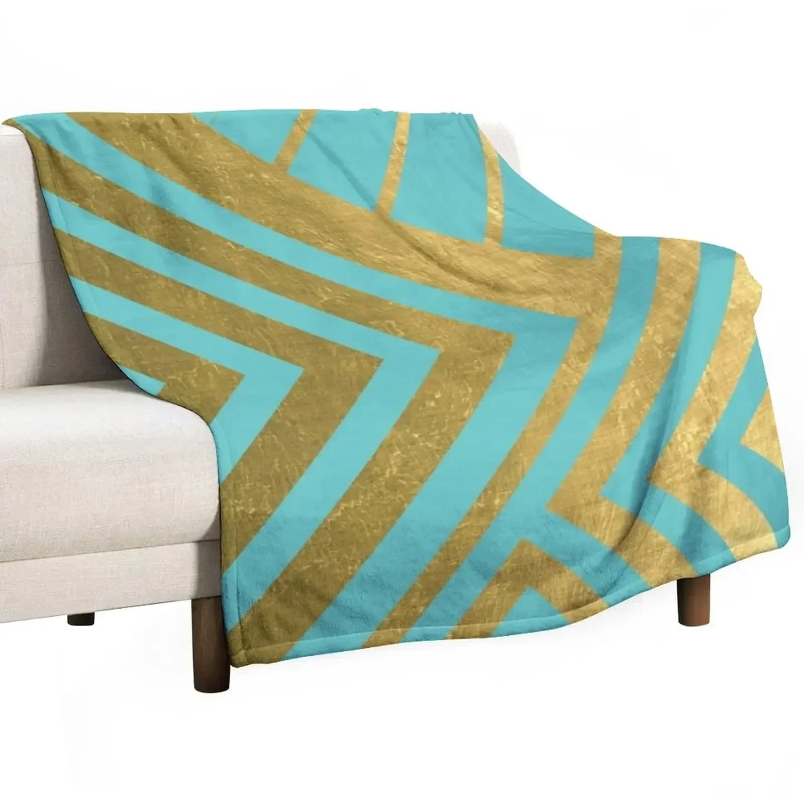Turquoise and Gold Geometric Luxe Throw Blanket Personalized Gift Sleeping Bag Soft Big Thin Sofas anime Blankets