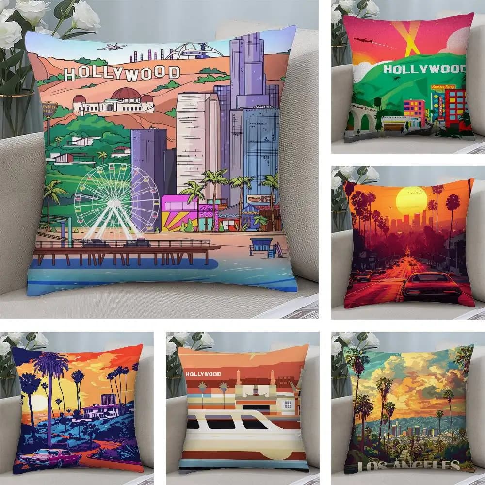 Fashion Los Angeles Pillow Case Short plush Double-sided Print Square Throw Pillow Covers Sofa Home Cushion Decor