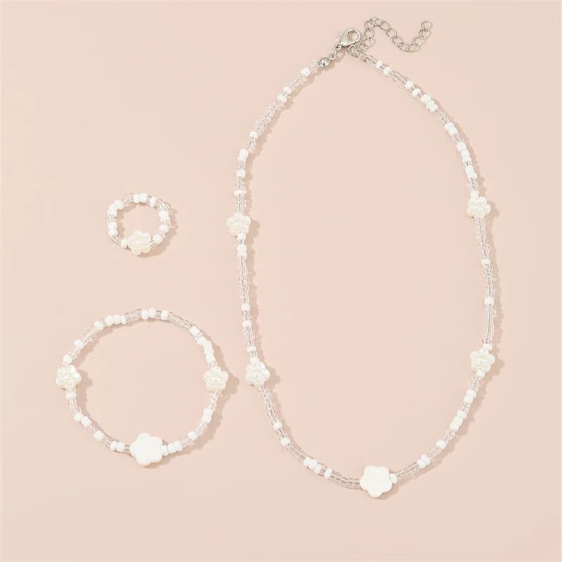 Set di gioielli minimalisti con perline a forma di stella, 3 pezzi/set - Collana, bracciale e anello con perline, stile dolce e di nicchia.