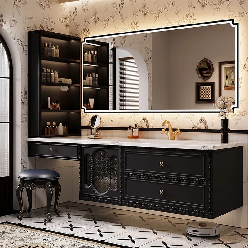 Black Vintage Bathroom Cabinets Door Handle Storage Floating Bathroom Cabinet Sink Drawer Badezimmer Schrank Home Furniture