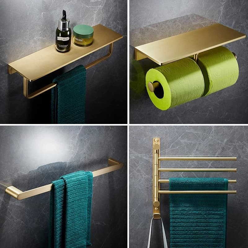 Bathroom Accessories Bathroom Shelf Towel Rack Paper holder Toilet Brush Holder Towel Ranger Brushed Gold Brass Bath Hardware