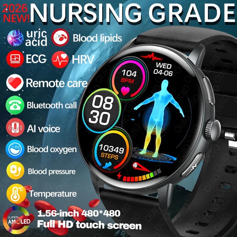 2026 New Smart Watch 1.56 Inch AMOLED Screen Call BT ECG + PPG IP68 AI Voice 380mAh Sport Smartwatch Man Android Nursing Level